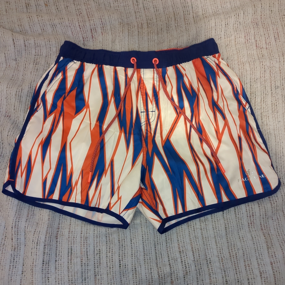 Page One Multicolor Geometric Print Polyester Mesh Lined Swim Trunks Size Large